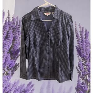 Roper Women's Long Sleeve Button Down Shirt SIZE LARGE Cotton V Neck Pattern EUC